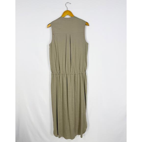 Vince Women's Linen Blend Cargo Shift Midi Dress Medium Sandbar Beige - Picture 7 of 14